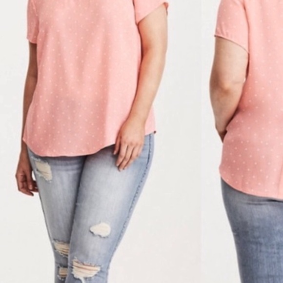torrid Tops - Torrid, pink with white polka dots, blouse